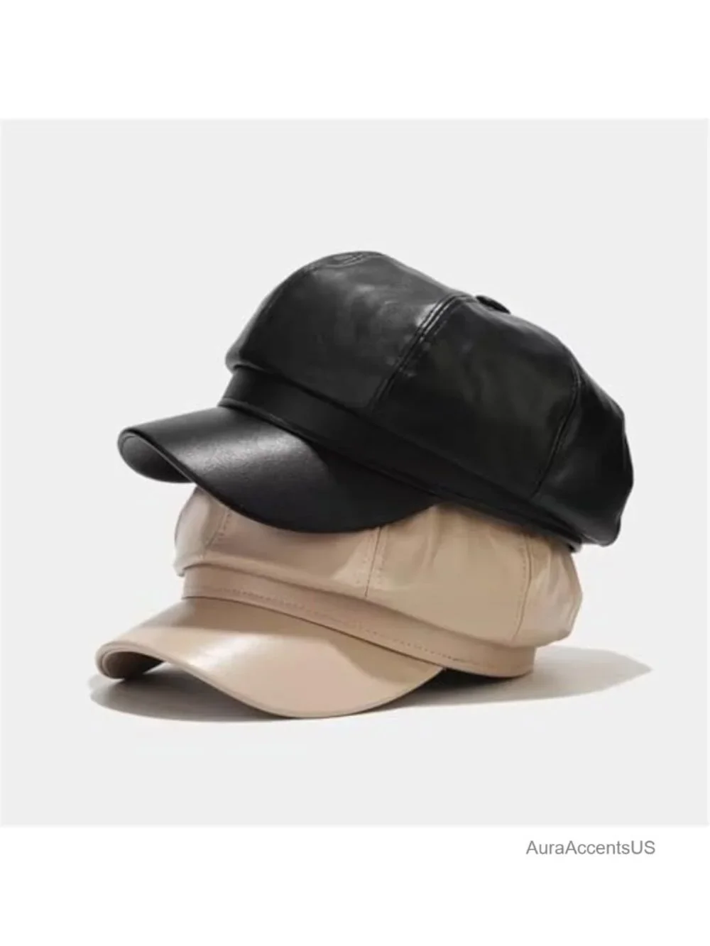 PU Leather Newsboy Cap 8 Panel Octagonal Artist Painter Hat